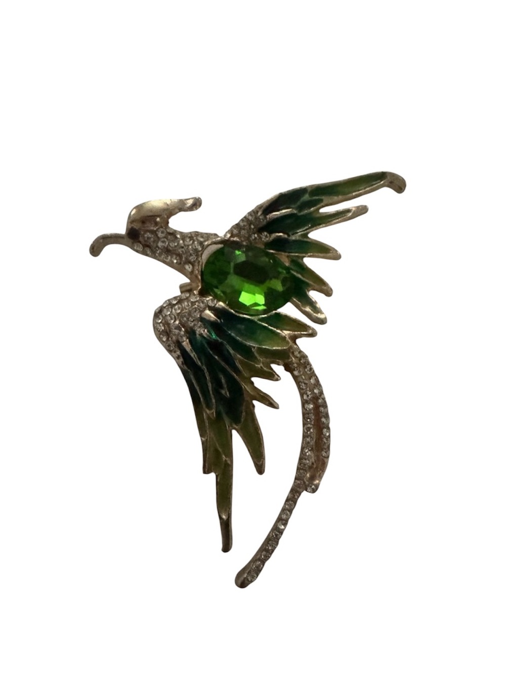 Green Phoenix Bird Brooch - Elegant Bird Pin